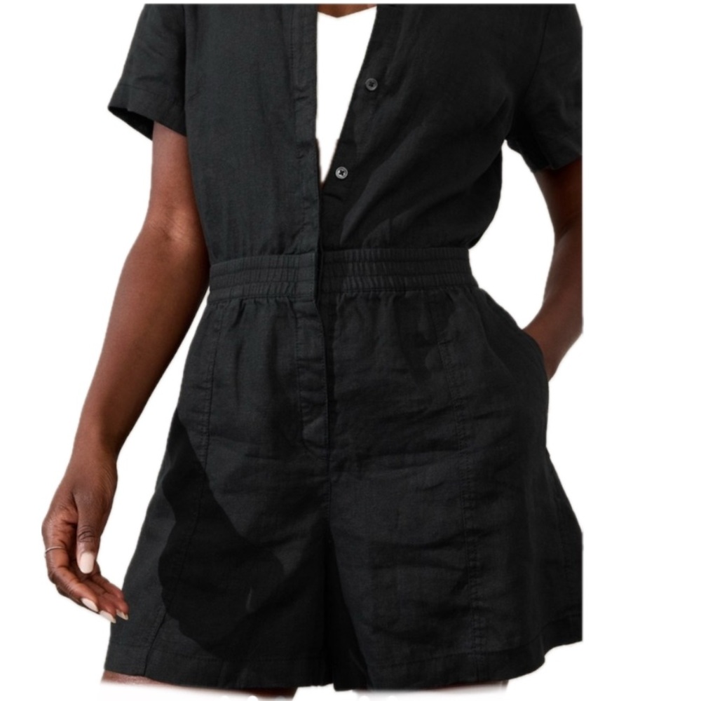 ATHLETA LINEN ROMPER in midnight black
